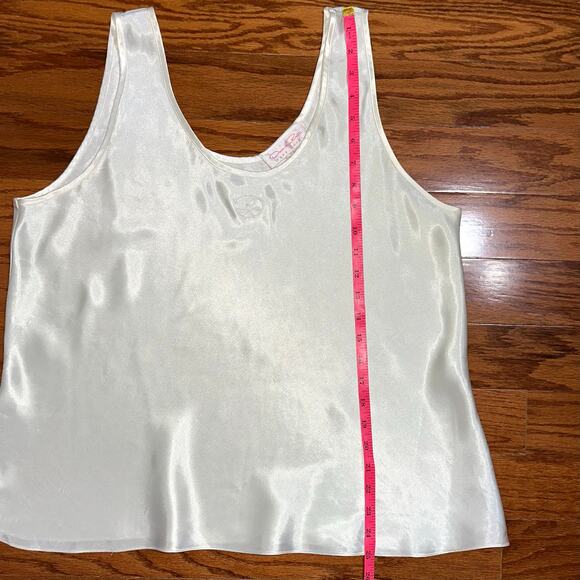 Oscar de la Renta Vintage Pink Label Ivory Satin Logo Sleep Tank Top - Picture 8 of 13